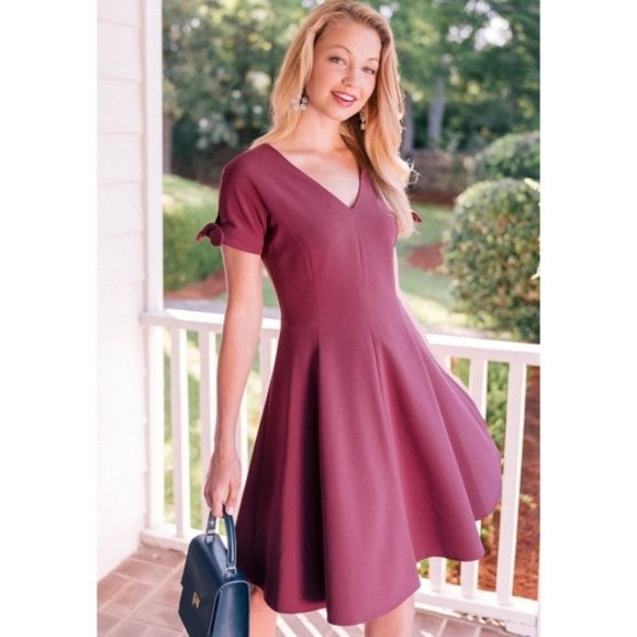 Gal Meets Glam Collection Serena Tie Cuff Fit & Flare Dress - Picture 1 of 6